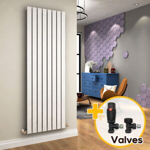ELEGANT Designer Radiator 1800 x 608 mm Vertical White Single Flat Panel Central Heating Radiators + Anthracite Thermostatic Radiator Valves
