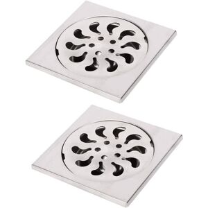 Ikodm - 2pcs Stainless Steel Floor Drain, Square Shower Grate Shower Filter Shower Drain Hair Catcher for Bathroom, 90x90x30mm