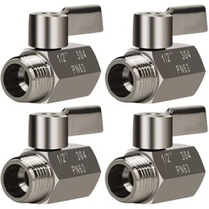 TLILY 4X 304 Stainless Steel Mini Ball Valve (1/2 Inch x Male) NPT Thread