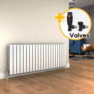 Elegant - 600 x 1596 mm Horizontal Designer Radiator White Double Flat Panel Radiators + Anthracite Thermostatic Radiator Valves