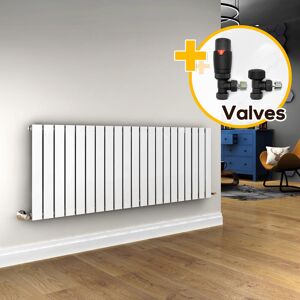 ELEGANT 600 x 1596 mm Horizontal Designer Radiator White Single Flat Panel Radiators + Anthracite Thermostatic Radiator Valves