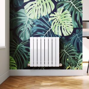 ELEGANT 600 x 600 mm Horizontal Radiator White Double Designer Radiator Flat Panel Bathroom Heater + Angled Radiator Valves
