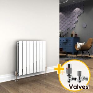 ELEGANT 600 x 600 mm Horizontal Radiator White Double Designer Radiator Flat Panel Bathroom Heater + Chrome Thermostatic Radiator Valves