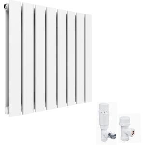 ELEGANT 600 x 600 mm Horizontal Radiator White Double Designer Radiator Flat Panel Bathroom Heater + White Thermostatic Radiator Valves