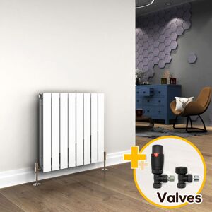 ELEGANT Designer Radiator 600 x 600 mm Horizontal Radiator White Double Flat Panel Bathroom Heater + Anthracite Thermostatic Radiator Valves