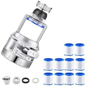 Alwaysh - Faucet Filter, 360° Rotatable Anti-Limescale Filter, Faucet Water Filter with 9 Pieces Cartridge, Kitchen and Bathroom Faucet Water