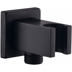 Alwaysh - Wall Mount Supply Elbow with Hand Shower Holder, 1/2″ Square Brass Shower Hose Fitting, Drop Ell Union Wall Mount Water Outlet, Black