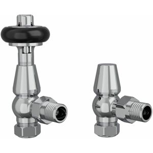 NRG - Traditional Angled Brass Radiator trv Thermostatic Chrome Pair Valves