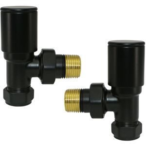 NRG - Angled Round Head Black Manual Towel Rail Designer Radiator Valves One Pair