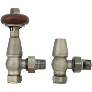 NRG - Traditional Angled Radiator trv Thermostatic Antique Brass Pair Valves