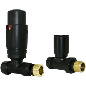 NRG - Designer Valves Black Straight 15mm x 1/2' Thermostatic Radiator Twin Pack