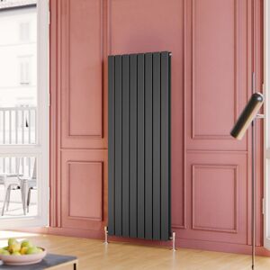 ELEGANT Central Heating Radiator 1600x608mm Vertical Anthracite Double Flat Panel + Chrome Thermostatic Radiator Valves