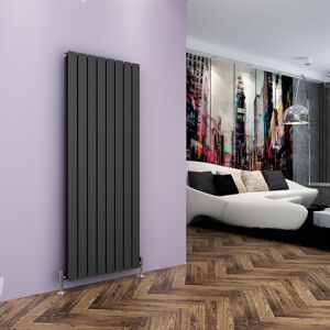 Elegant - Designer Vertical Radiator 1600x608 mm Double Flat Panel Anthracite Column with Chrome Thermostatic Radiator Valves