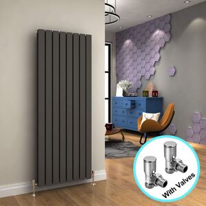 Elegant - Central Heating Radiator 1600x608mm Vertical Anthracite Double Flat Panel + Angled Radiator Valves
