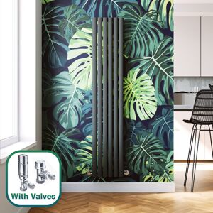 Elegant - 1800 x 360 mm Anthracite Modern Tall Bar Rads Single Oval Panel Designer Bathroom Radiator + Chrome Thermostatic Radiator Valves