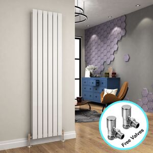 Elegant - 1800 x 452 mm Designer Vertical Column Radiator White Double Flat Panel + Angled Radiator Valves
