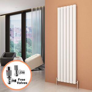 Elegant - 1800 x 452 mm Designer Vertical Column Radiator White Double Flat Panel + Chrome Thermostatic Radiator Valves