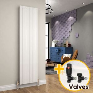 Elegant - Designer Radiator 1800 x 452 mm Vertical White Double Flat Panel + Anthracite Thermostatic Radiator Valves