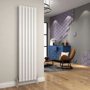 Elegant - 1800 x 452 mm Designer Vertical Column Radiator White Double Flat Panel + White Thermostatic Radiator Valves