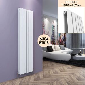 Elegant - 1800 x 452 mm Modern Vertical Column Designer White Rads Double Panel Radiator Heater + Anthracite Thermostatic Radiator Valves