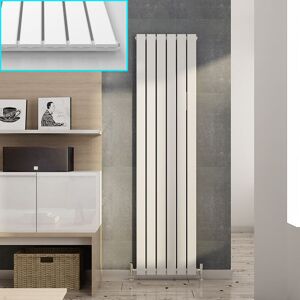 ELEGANT 1800 x 452 mm White Modern Tall Bar Radiator Single Flat Panel Designer Bathroom Radiator + Chrome Thermostatic Radiator Valves