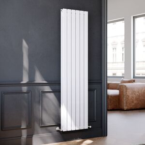 Elegant - 1800 x 452 mm White Vertical Column Radiator Double Flat Panel Heater For Bedroom + Anthracite Thermostatic Radiator Valves