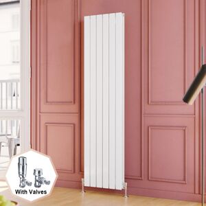 Elegant - 1800 x 452 mm White Vertical Column Radiator Low Carbon Steel Radiator Double Flat Panel Designer Radiator + Chrome Thermostatic Radiator