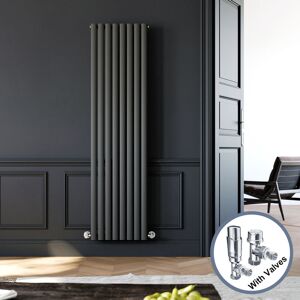 Elegant - 1800 x 480 mm Anthracite Vertical Column Radiator Low Carbon Steel Radiator Single Oval Panel Designer Radiator + Chrome Thermostatic
