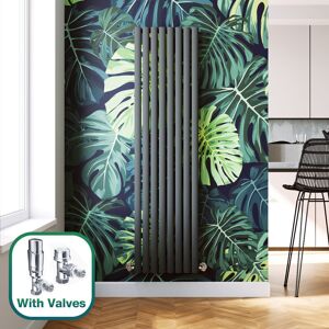 Elegant - 1800 x 480 mm Designer Anthracite Vertical Column Rads Modern Single Oval Panel Designer Radiator + Chrome Thermostatic Radiator Valves