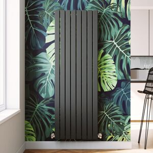 Elegant - 1800 x 608 mm Anthracite Vertical Column Radiator Double Flat Panel Designer Bathroom Radiator + Chrome Thermostatic Radiator Valves