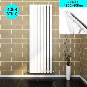 ELEGANT 1800 x 608 mm Designer White Single Flat Panel Designer Radiator Vertical Rads Compatible With All Heating Systems + White Thermostatic