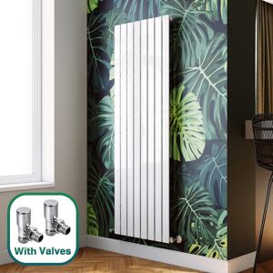 ELEGANT 1800 x 608 mm White Modern Tall Bar Rads Single Flat Panel Designer Radiator + Modern Angled Radiator Valve