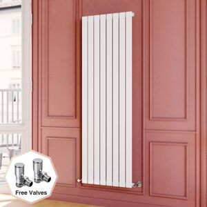 ELEGANT 1800 x 608 mm White Vertical Column Rads Single Flat Panel Designer Bathroom Radiator + Angled Radiator Valves