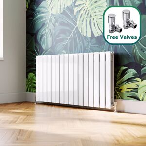 ELEGANT 600 x 1216 mm White Designer Radiators Horizontal Double Flat Panel Bathroom Radiator Heater + Angled Radiator Valves