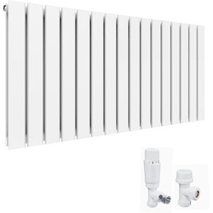 ELEGANT 600 x 1216 mm White Designer Radiators Horizontal Double Flat Panel Bathroom Radiator Heater + White Thermostatic Radiator Valves