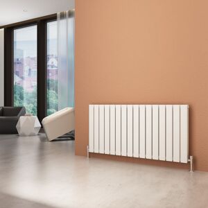 ELEGANT 600 x 1216 mm White Designer Double Radiators White Horizontal Column + Chrome Thermostatic Radiator Valves Compatible with all heating
