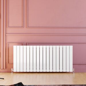 ELEGANT 600 x 1360 mm White Designer Horizontal Radiator White Double Flat Panel Bathroom Radiators High Heat Output + Anthracite Thermostatic