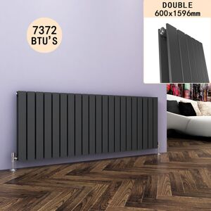 Elegant - Anthracite Radiator Modern Horizontal Heating Radiator 600x1596mm Double Flat Panel and Chrome Angled Radiator Valves
