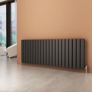 Elegant - 600 x 1596 mm Anthracite Horizontal Column Designer Radiator Double Flat Panel + Anthracite Thermostatic Radiator Valves