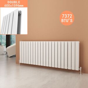 Elegant - 600 x 1596 mm Modern Horizontal Column Radiator Double Flat Panel White Designer Radiators + Anthracite Thermostatic Radiator Valves