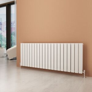 Elegant - 600 x 1596 mm Modern White Horizontal Column Designer Radiator Designer Radiator With Chrome Thermostatic Valves White Double Flat Panel