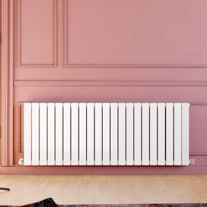 ELEGANT 600 x 1596 mm White Horizontal Radiator Single Panel Central Heating Designer Bathroom Radiators + Anthracite Thermostatic Radiator Valves