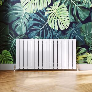 ELEGANT 600x1216mm Designer White Double Flat Panel Horizontal Radiator Central Heating with Chrome Thermostatic Radiator Valves
