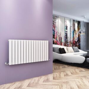 Elegant - 600x1216mm Designer White Flat Panel Horizontal Radiator Central Heating with White Thermostatic Radiator Valves