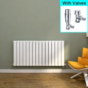 ELEGANT 600x1216mm Horizontal Designer Double Flat Panel Column Radiator White Central Heating with Chrome Thermostatic Radiator Valves