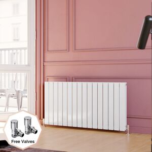 ELEGANT 600x1216mm White Designer Radiator Horizontal Double Flat Panel Radiator with Angled Radiator Valves