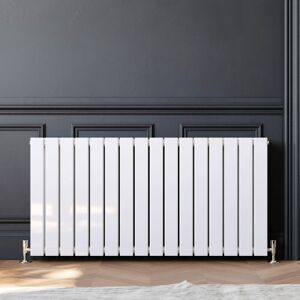 ELEGANT 600x1216mm White Designer Radiator Horizontal Double Flat Panel Radiator with Chrome Thermostatic Radiator Valves