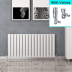 Elegant - 600x1216mm White Designer Radiator Horizontal Flat Panel Single Panel Radiator with Chrome Thermostatic Radiator Valves