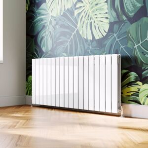 ELEGANT 600x1368mm Horizontal Designer Double Flat Panel Column Radiator White Central Heating with Chrome Thermostatic Radiator Valves