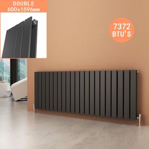 Elegant - 600x1596mm Anthracite Designer Radiator Horizontal Flat Panel Double Panel Radiator with Chrome Thermostatic Radiator Valves